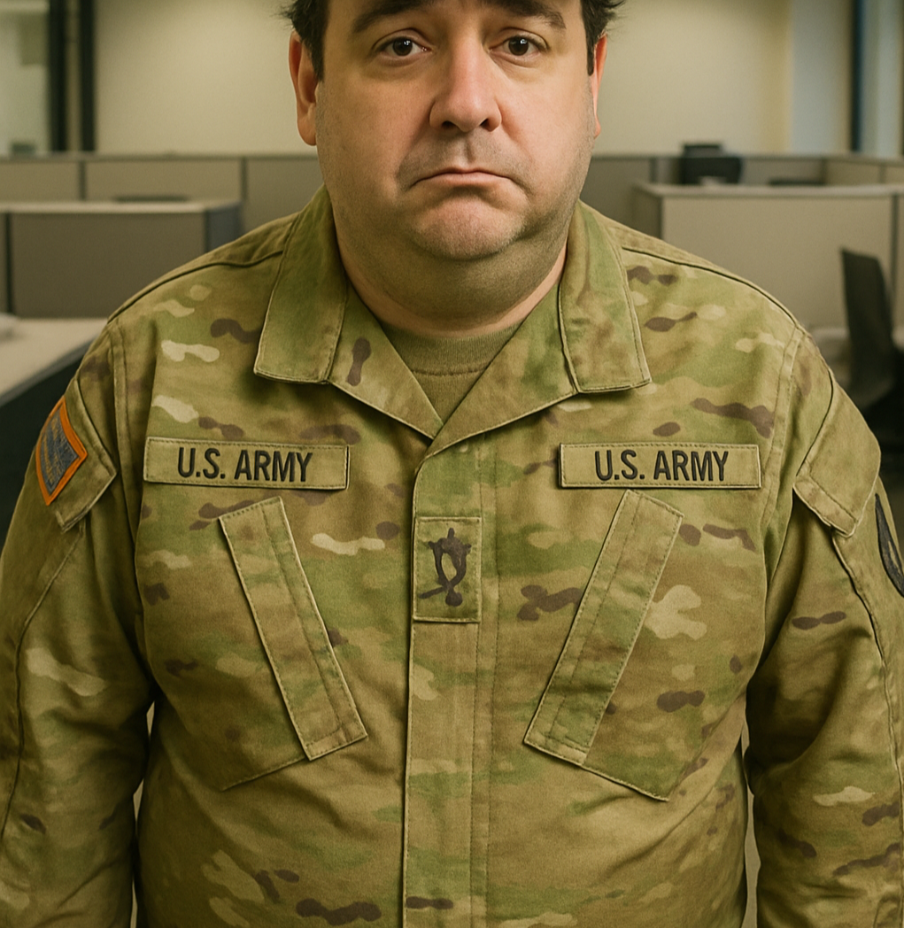 Man wearing a U.S. Army uniform in an office setting